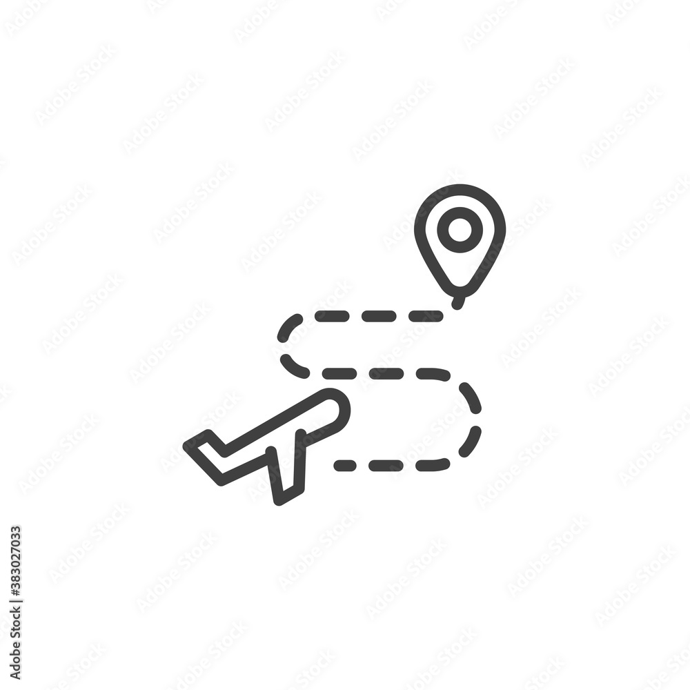 Poster flight travel route line icon. linear style sign for mobile concept and web design. airplane path ro
