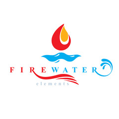 Nature elements balance conceptual emblem for use as marketing design symbol. Fire and water harmony.