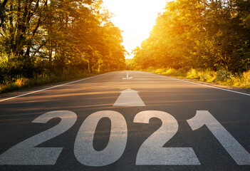 Empty road in the forest to upcoming 2021