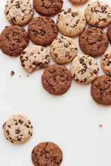 chocolate chip cookies on white background