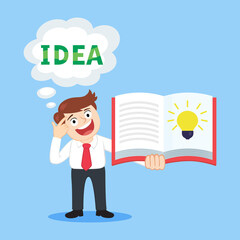 Businessman inspired with idea from book, illustration vector cartoon
