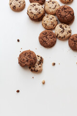 chocolate chip cookies on white background