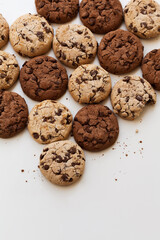 chocolate chip cookies on white background