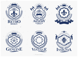Fototapeta premium Retro vintage Insignias. Vector design elements. Coat of Arms collection, vector set.