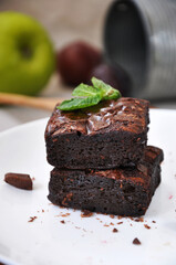 Close up Moist and Chewy Fudge Brownie