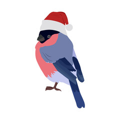 Vector illustration of a bullfinch in Santa hat