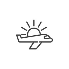 Summer travel vacation line icon. linear style sign for mobile concept and web design. Airplane and sun outline vector icon. Symbol, logo illustration. Vector graphics