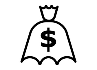 Money bag vector icon, moneybag flat simple cartoon illustration with black drawstring and dollar sign isolated on white background
