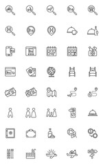 Hotel and travel line icons set. linear style symbols collection, outline signs pack. vector graphics. Set includes icons as calendar date, boarding pass ticket, luggage, online booking, restaurant