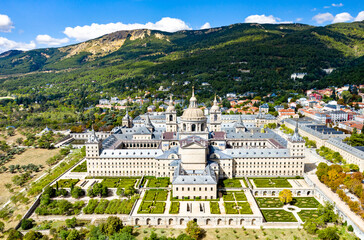 Obraz premium Aerial view of the Royal Monastery of San Lorenzo de El Escorial near Madrid, Spain