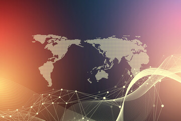 World map point with global technology networking concept. Digital data visualization. Lines plexus. Big Data background communication. Scientific illustration.