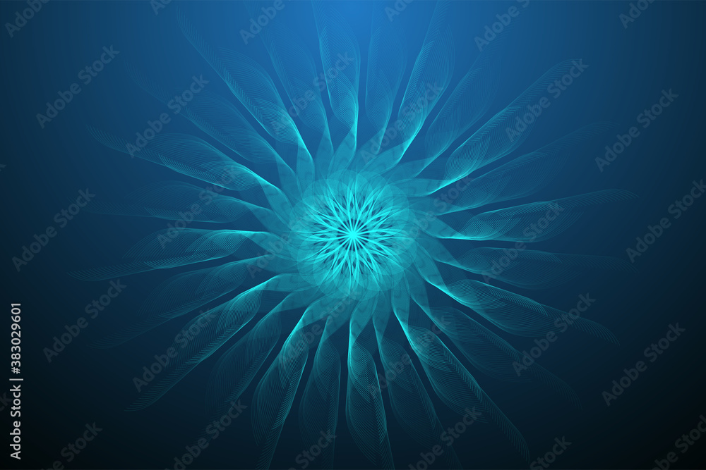 Fototapete Quantum computer technology concept. Deep learning artificial intelligence. Big data algorithms visualization for business, science, technology. Waves flow, illustration.