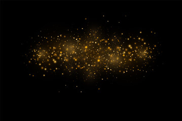 The dust sparks and golden stars shine with special light. Vector sparkles on a transparent background. Christmas light effect. Sparkling magical dust particles.