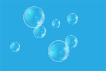 Realistic white water bubbles with reflection on transparent background. Vector illustration