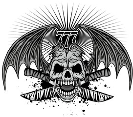 Gothic sign with skull and wings, grunge vintage design t shirts
