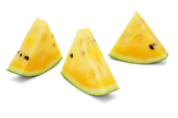 Close up of fresh yellow watermelon with isolated on the white background