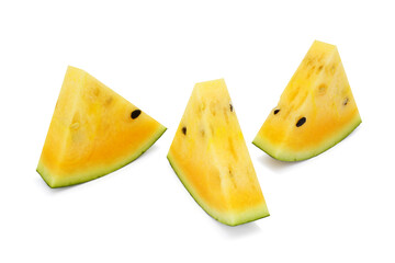 Close up of fresh yellow watermelon with isolated on the white background
