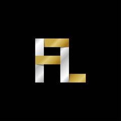 FL initial letter logo, simple shade, gold silver color