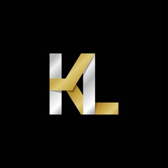 KL initial letter logo, simple shade, gold silver color