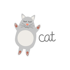 Cute vector design cat. Flat style illustration and lettering. 