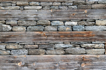 Wooden and masonry walls. Mixed abstract background texture.