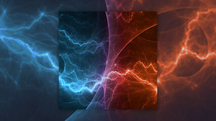Fire and ice lightning, plasma background with square cut