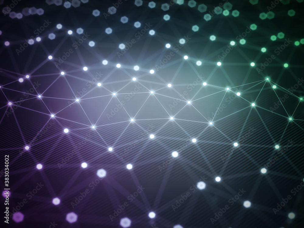 Poster triangular mesh, molecular structure, hi tech background 3d rendering