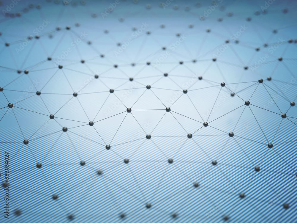 Poster triangular mesh, molecular structure, hi tech background 3d rendering