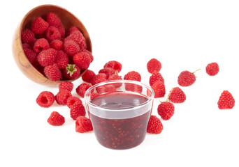 fresh raspberries jam isolated on white background