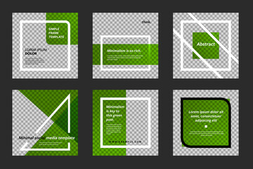 Green social media post templates for facebook and instagram. White frame graphic for digital marketing