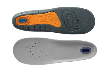 Softening insole for active lifestyle isolated on white background. Foam and silicone insoles for...