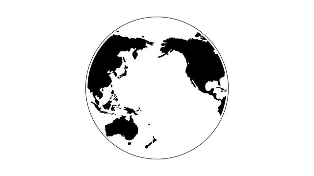 2D Flat Animated Globe Black White Seamless Loop 