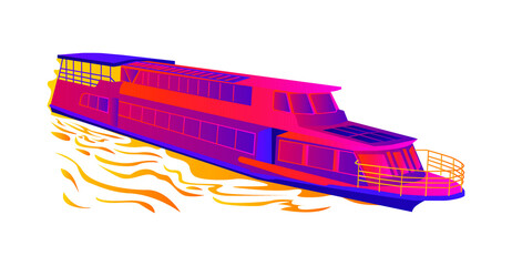 Double deck, boat motor ship, drawn in gradient vector, sailing on rivers and canals