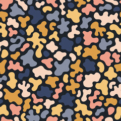 Abstract seamless pattern with organic shapes. Stylish vector texture with smooth blots, colorful spots, fluid forms. Elegant background in trendy colors. Modern repeat design for print, wallpapers