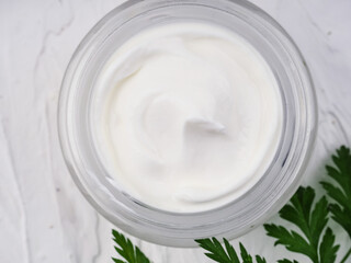face and body cream on a white background, self-care, health and beauty