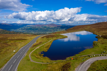 Aerial view at Brecon Beacons. Keepers Pond, The Blorenge, Abergavenny, Wales, United Kingdom