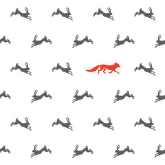 Fox and hares seamless pattern.