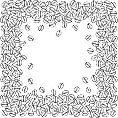 Coffee beans square frame place for text. Hand drawn black doodle outline copy space social media template. Packaging design. Corporate identity for a coffee shop. Stock vector illustration isolated