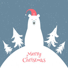 Merry christmas card with polar bear