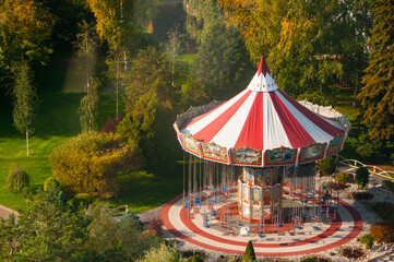 Carousel in the amusement Park. Outdoor activities. Leisure activities. Fair. Enjoyment. 