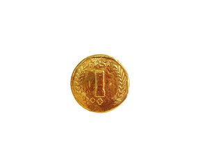 A golden coin isolated on white background.