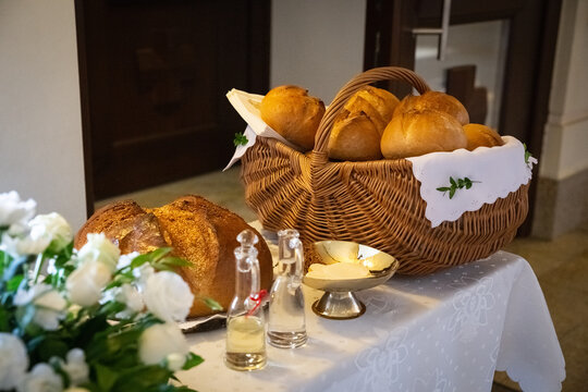 Fresh bread, holy communion, church ceremony