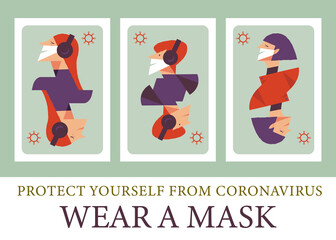 Please put on your mask. Vector poster encouraging people to wear masks during the coronavirus pandemic.
