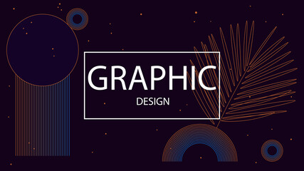 Vintage dark horizontal geometric banner. Trendy minimalist vector background with thin lines and gradient. Illustration with geometric shapes for web design, social networks in art deco style.