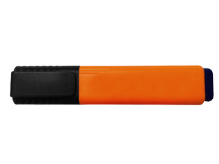 Orange marker pen with black pen cap isolated on white background.