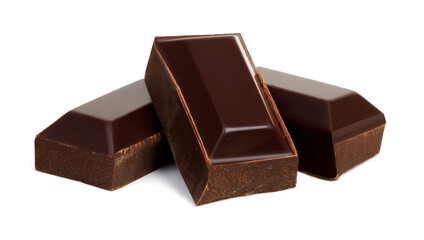 close up of chocolate pieces on white