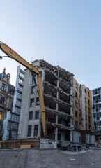 Antwerp, Belgium - July 20 2019: Building being demolished in the city center
