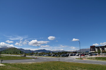 Fototapeta na wymiar The view of mountains with road in Queenstown, New Zealand