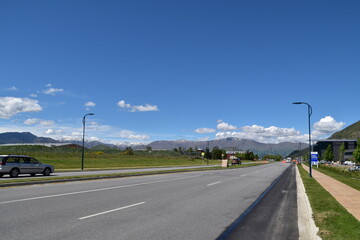 The view of mountains with road in Queenstown, New Zealand