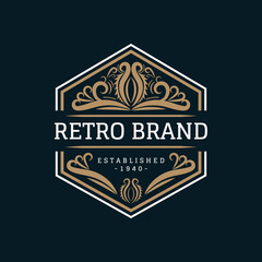 Vintage retro logo with floral ornaments Premium Vector
